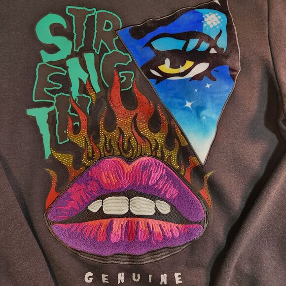 Genuine Authentic Garment Mens Large Black Sweatshirt Pants Set Crewneck Graphic - Picture 2 of 15